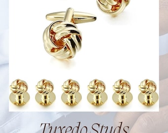 Gold Twined  Knot Cufflinks and Tuxedo Studs Set, Groomsmen Wedding Formal Shirt Accessory