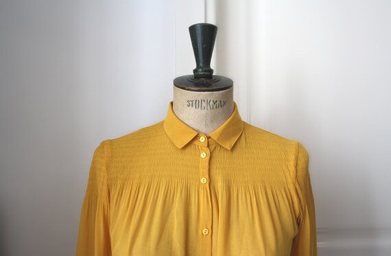 Vintage Bright Mustard Blouse // Chiffon Blouse.