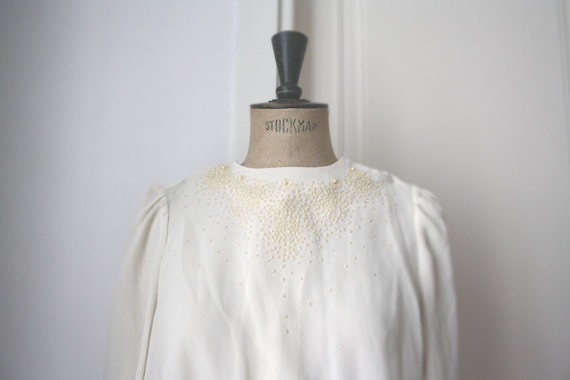 Beaded Ivory Blouse // Beaded chemise. Vintage blo