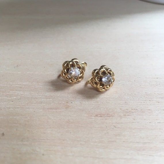 Gold earrings with zirconia stones / Vintage earri