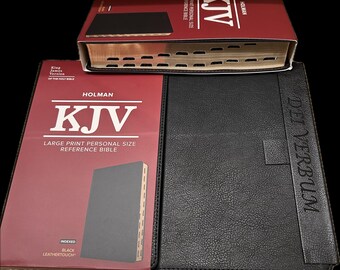 KJV MAGNETIC Closure INDEXED Large Print(11.25Pt) “Dei Verbum” Engraved, Personal Size Bible (Black Leathersoft) Red Letter, Guilded Pages