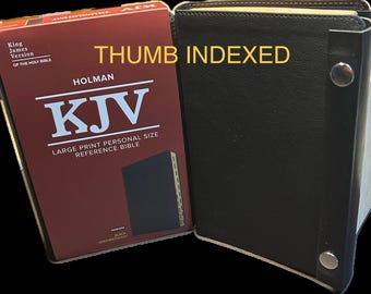 KJV Bijbel met kliksluiting, geïndexeerd, grote letters (11,25 pt), "Dei Verbum" gegraveerd, handformaat (zwart kunstleer), rode letters, vergulde pagina's.