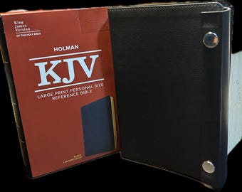 KJV SnapFlap Bijbel met druksluiting, grote lettergrootte (11,25 punten), handzaam formaat, zwart leerachtig materiaal, rode letters, vergulde pagina's, bladwijzerlint, kaarten.