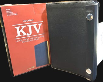 KJV SnapFlap SNAP CLOSURE Large Print(11.25 Point) Personal Size Bible, Black Leathersoft, Red Letter, Guilded Pages, Ribbon Marker, Maps