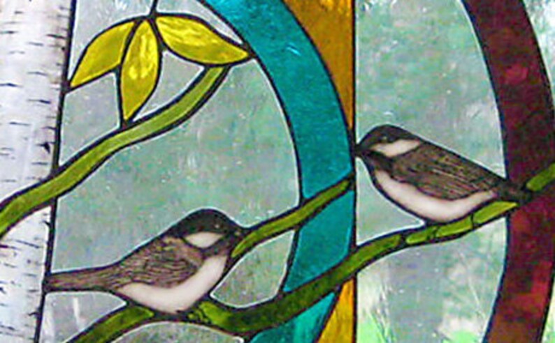 Chickadee mandala stained glass art window panel beautiful | Etsy