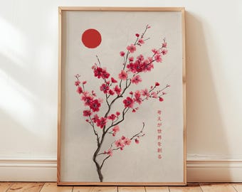Japanische Kirschblüte Kunstdruck, Sakura Wanddekoration, Zen Minimalistisches Poster, ruhiges Wohnkunstwerk