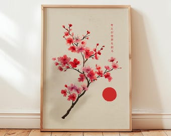 Kirschblüte Japanischer Druck, Sakura Zen, minimalistische Wandkunst (Feines Poster)