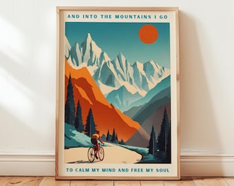 Retro Radsport Poster – Bergabenteuer Wandkunst – Radfahrer Sonnenaufgang Print