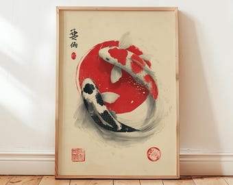 Japanische Koi Fisch Wandkunst - Zen Malerei Druck, Asiatisches Dekor - Natur Kunst Poster