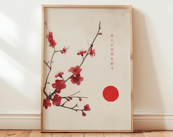 Kirschblüten Wandkunst, Japanische Sakura Wandkunst, Zen Decor Poster, Minimal Japandi Artwork