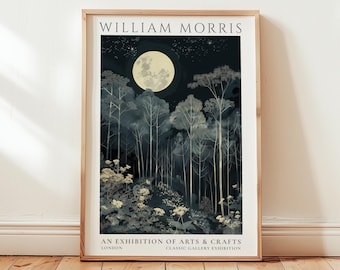 William Morris Inspirierter Monddruck - Arts & Crafts Nachtlandschaft Wandkunst
