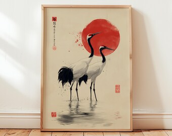 Japanischer Kranich - Minimalistische Zen Wandkunst