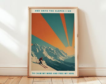 Vintage Skiing Poster – Retro Alpine Sunrise Wall Art