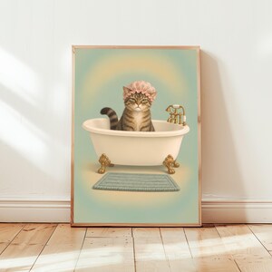 Stampa "Gatto nella vasca da bagno", decorazione murale per il bagno dei bambini, poster con simpatici animali per il bagno, arredamento per il bagno, regalo per neonato