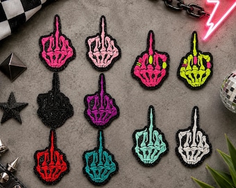 Skeleton Middle Finger Embroidered Iron-On Patch