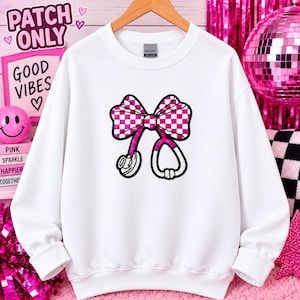 Pink Checkered Bow Sequin Patch