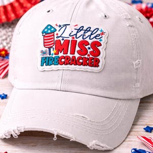 Little Miss Firecracker Embroidered Patch, Patriotic Fourth of July Iron-On (3 Inch)