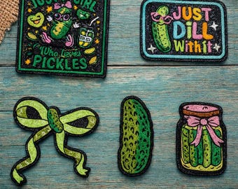 Embroidered Pickle Patch, Funny Dill Pickle Iron-On, Jacket Hat Backpack Accessory