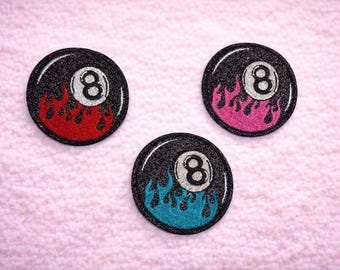 8 Ball Flame Patch, Y2K Embroidered Hat Patch (3 Inch)