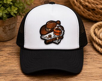 Western Cowboy Hat & Whiskey Embroidered Patch