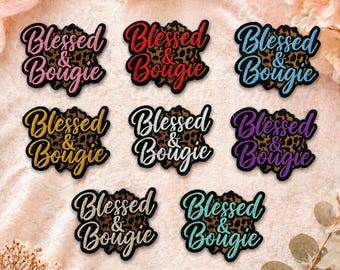Blessed Bougie Leopard Print Patch, Embroidered Iron-On, Faith Lifestyle Apparel