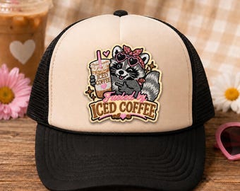 Fueled By Iced Coffee Raccoon-– Cute Coffee Lover Patch