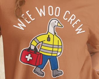 Wee Woo Crew Paramedic Goose T-Shirt, Funny EMT Shirt, EMS Goose Graphic Tee, First Responder Gift, Short & Long Sleeve