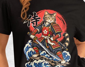 Ronin Samurai Cat Shirt Japanese Warrior Graphic Tee Feline Apparel Lover Gift