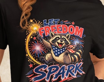 Freedom Spark Raccoon 4th July Shirt Patriotic Fireworks Independence Day Top
