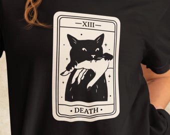 Tarot Death Cat T-Shirt | Black Cat Card Illustration Gift for Fantasy Fans
