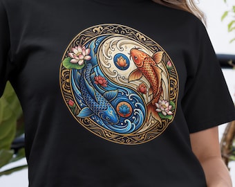Koi Yin Yang Fish T-Shirt, Japanese Koi Graphic Tee, Zen Balance Shirt, Spiritual Fish Art Top, Asian Inspired Gift