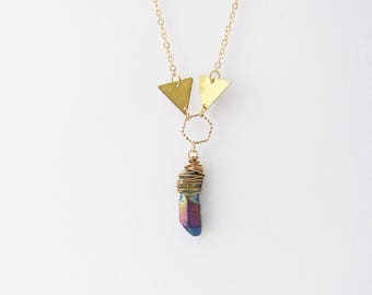 Titanium Point Crystal Necklace. Aura Quartz Necklace Rainbow Raw  Quartz  Raw Crystal Necklace