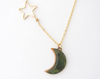 Valentine's Day GiftCrescent moon and star  necklace. Moon necklace Planet jewelry