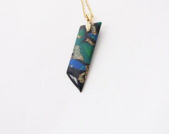 Valentine's Day Gift SALE Black, gold, emerald  geometric  necklace . Bar necklace .   Geometric necklace.