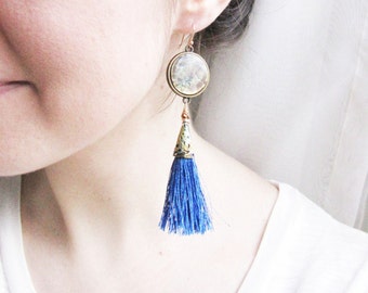 Tassel Earrings   Boho Chic Earrings Deep blue Tassel Earrings Bohemian Earrings Bohemian Jewelry