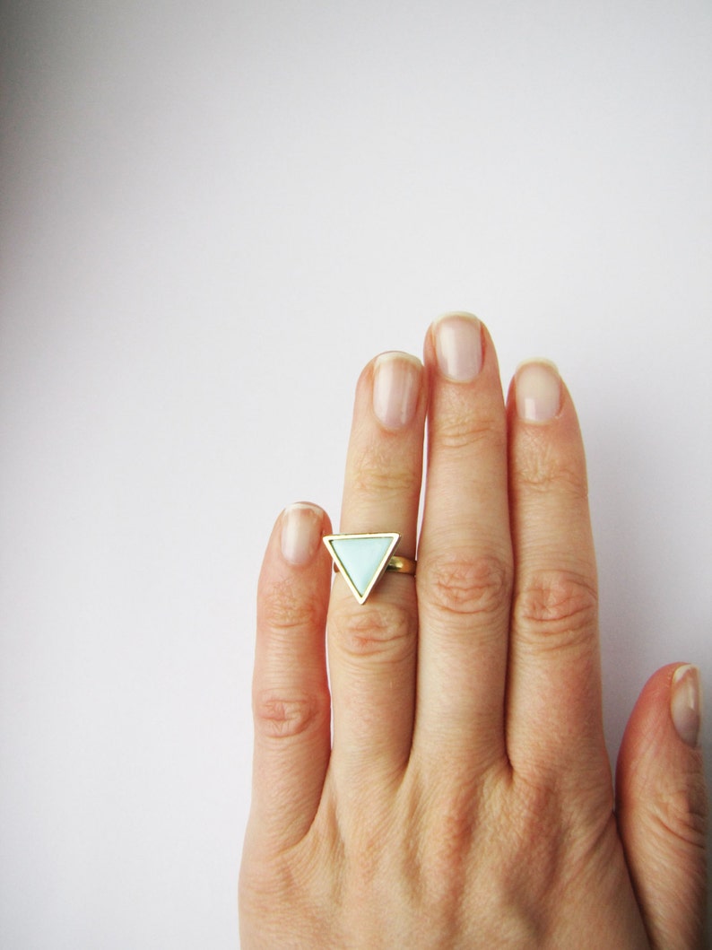 Geometric knuckle triangle ring . Choose Your Color Geo ring. Simple modern geo ring Polymer clay image 3