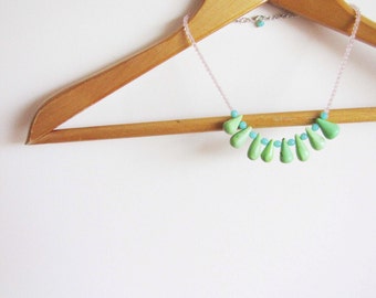 Pastel  Boho chic necklace. Drop mint necklace. Pastel summer fashion.