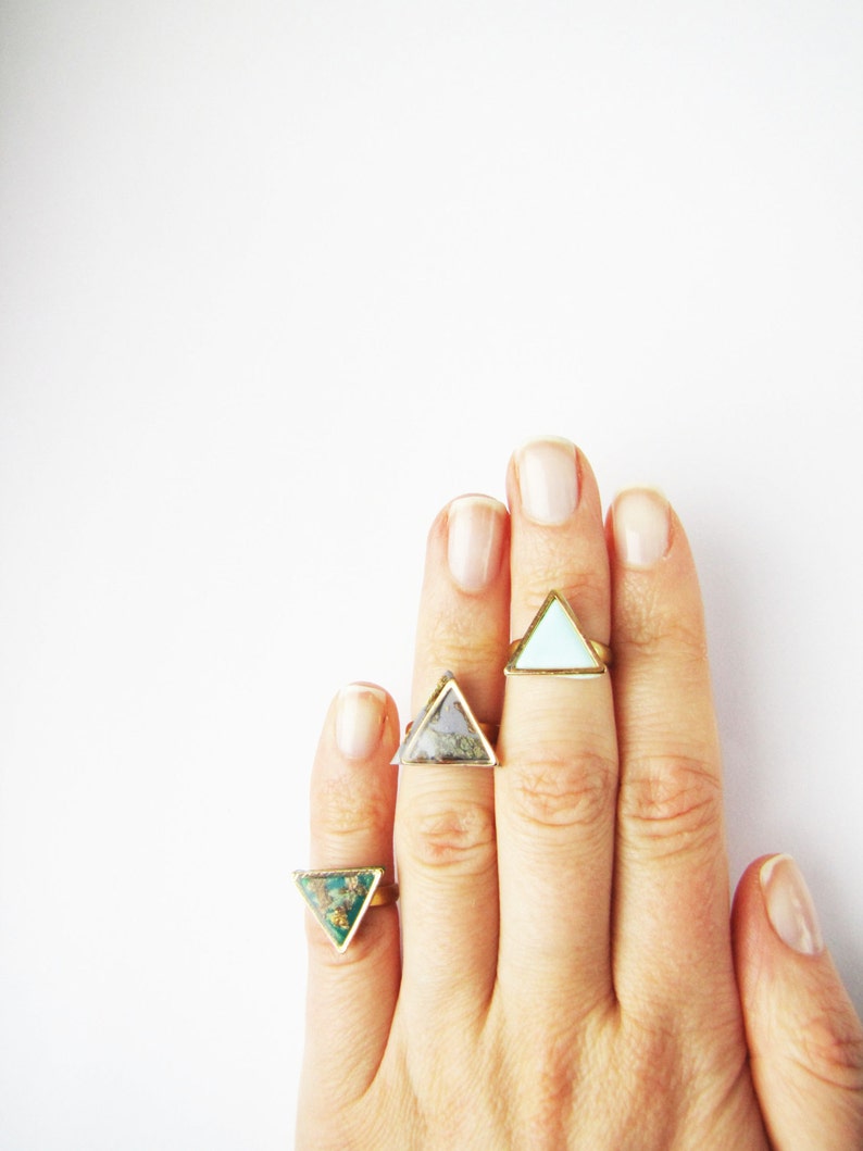 Geometric knuckle triangle ring . Choose Your Color Geo ring. Simple modern geo ring Polymer clay image 1