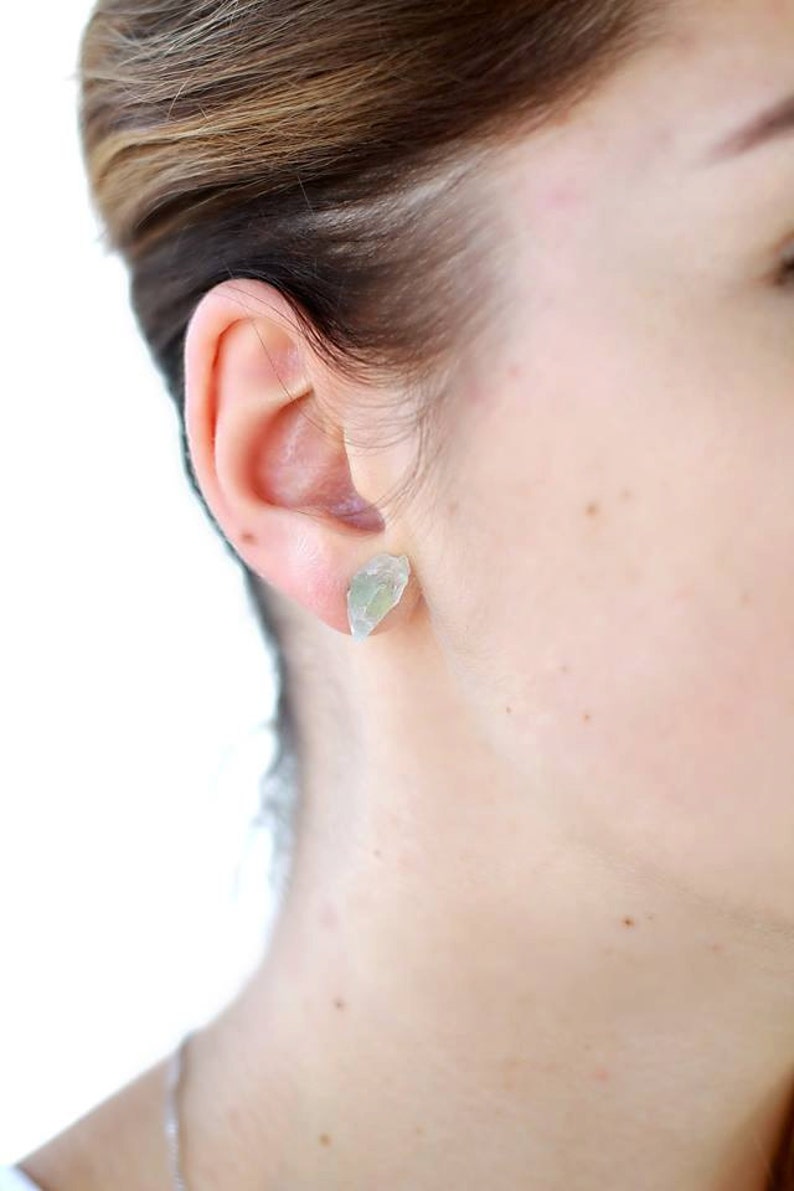 Valentine/'s Day GiftRaw fluorite studs Gift for Her Jewelry Gift For Him