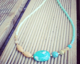 Pastel  Boho chic necklace. Turquoise statement necklace. Pastel summer fashion.  Fasion necklace