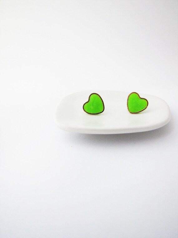 Items similar to Neon green heart stud earrings. Simple posts. Geometric studs. Everyday post