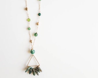 Triangle Green Necklace.  Boho chic necklace