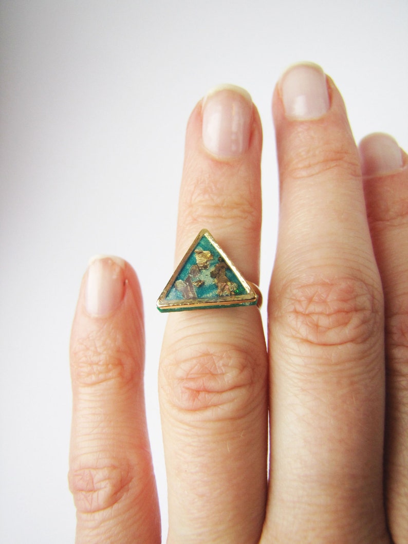 Geometric knuckle triangle ring . Choose Your Color Geo ring. Simple modern geo ring Polymer clay image 4