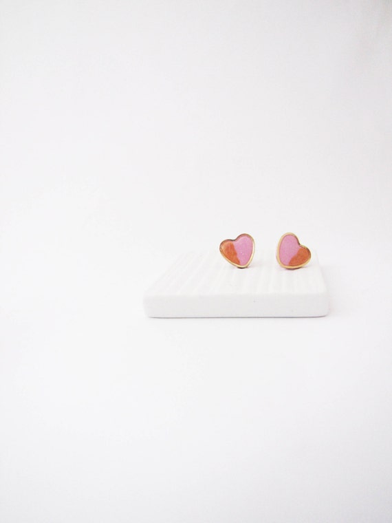 Items similar to Gift For Her . Pastel pink heart stud earrings. Simple