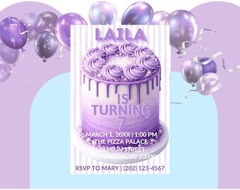 Baby Girl Birthday Party Invitation (Digital Download) Canva Template