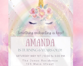 Unicorn Birthday Invitation | Customizable Canva Party Invite (Digital Download)