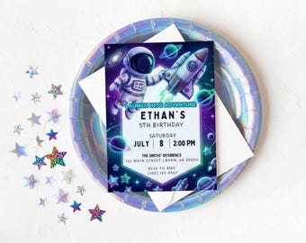 Space Birthday Party Invitation Galaxy | Customizable Canva Party Invite (Digital Download)