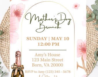 Mother’s Day Brunch Invitation, Mom's Day, Customizable Canva Party Invite (Digital Download)