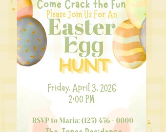 Easter Egg Hunt Invitation, Customizable Canva Party Invite (Digital Download)