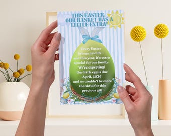 Easter Pregnancy Announcement, Baby Girl or Boy, Holiday Typography (Digital Download) Canva Template